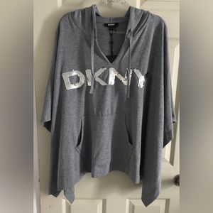 NWT DKNY Logo Sequin Hoodie Poncho Sweater 2X